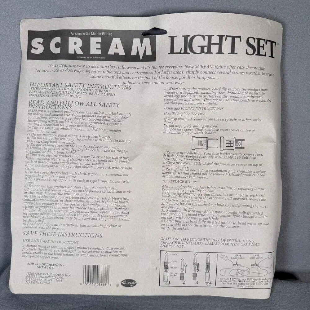 Vintage 1997 Scream Light‎ Set Fun World Halloween Yard Scenes Ghostface Mask B